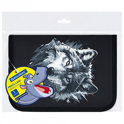Пенал BRAUBERG, 1 отделение, полиэстер, 21х14 см, "Gray wolf", 273520
