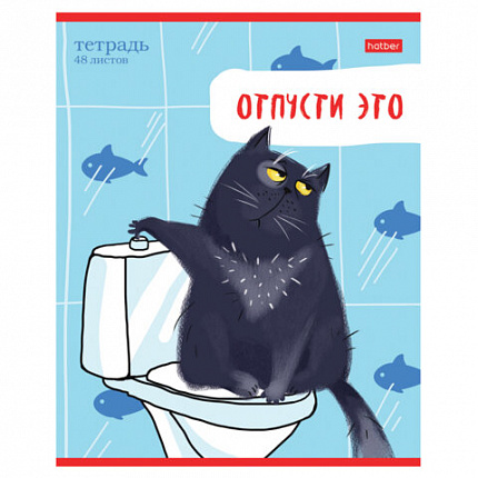 Тетрадь А5 48 л., HATBER скоба, линия, обложка картон, "Кот-обормот" (микс в спайке), 080206, 48Т5В2