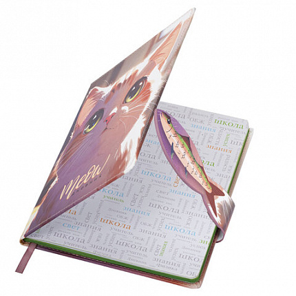 Дневник 1-11 класс 48 л., кожзам (твердая), застежка, BRAUBERG, "Котик с рыбкой", 107229