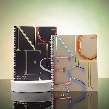 Тетрадь А5 96 л. HATBER гребень, клетка, матовая ламинация, 3D-фольга, "Notes" (микс в спайке), 090317, Тетрадь 96л Not