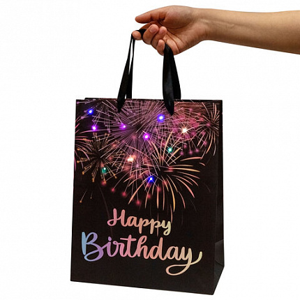 Пакет подарочный (1 штука) 26x13x32 см (L), "LED Bag", черный, ЗОЛОТАЯ СКАЗКА, 700836