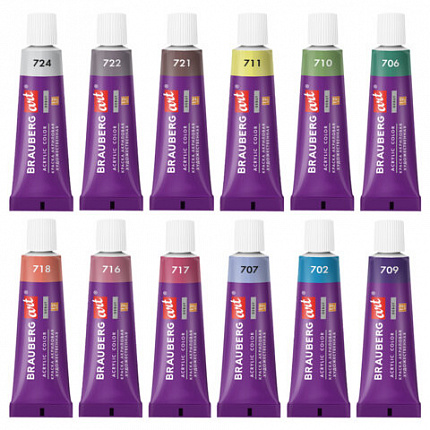 Краски акриловые художественные 12 ПАСТЕЛЬНЫХ цветов в тубах по 12мл, BRAUBERG ART "DEBUT", 192407