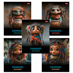Тетрадь А5 48 л., HATBER скоба, клетка, глянцевая ламинация, "Шаманы" (микс в спайке), 088374, 48Т5лВ1