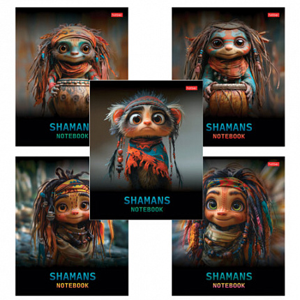 Тетрадь А5 48 л., HATBER скоба, клетка, глянцевая ламинация, "Шаманы" (микс в спайке), 088374, 48Т5лВ1