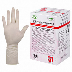 Перчатки латексные стерильные хирургические, КОМПЛЕКТ 50 пар (100 штук), Германия, размер 8, М (средний), SFM