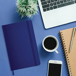 Блокнот А5 138x213 мм, BRAUBERG "Basic", под кожу, 80 л., клетка, синий, 116229