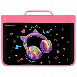 Папка на молнии BRAUBERG А4 с ручкой, с органайзером, 1 отделение, "Headphones", 273384