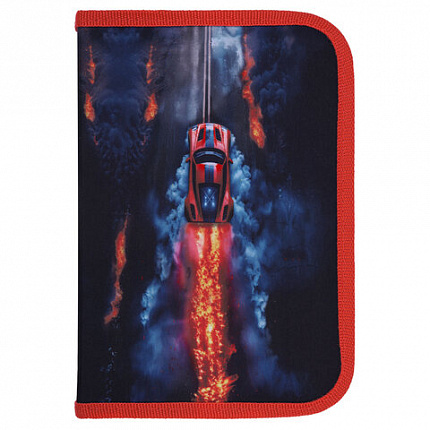 Пенал BRAUBERG с наполнением, 1 отделение, 1 откидная планка, 24 предмета, 21х14 см, "Foggy car", 273533