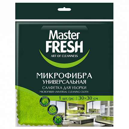 Салфетка из МИКРОФИБРЫ универсальная 30х30 см, зеленая, 250 г/м2, MASTER FRESH