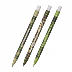 Карандаш механический цанговый 2 мм, BRAUBERG PRINT MILITARY, HB, встроенная точилка, корпус ассорти, 181962