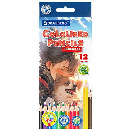 Карандаши цветные "АССОРТИ 8 ДИЗАЙНОВ 3-10 лет", 12 цветов, трехгранные, BRAUBERG, 182055