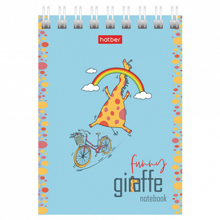 Блокнот МАЛЫЙ ФОРМАТ А7, 60 л., гребень, картон, клетка, HATBER, "Веселый жираф", 081165, 60Б7В1гр