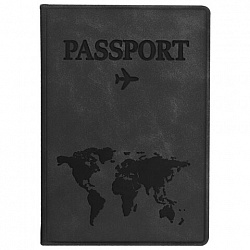 Обложка для паспорта "Passport Map", мягкая экокожа, графитовая, STAFF, 238875