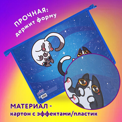 Папка для тетрадей ЮНЛАНДИЯ А4, 1 отделение, картон/пластик, конгрев, на молнии, "Ying Yang", 272132