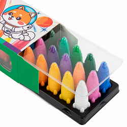 Восковые мелки фигурные BRAUBERG KIDS "РАКЕТА", НАБОР 24 цвета + НАКЛЕЙКИ В ПОДАРОК, 273083