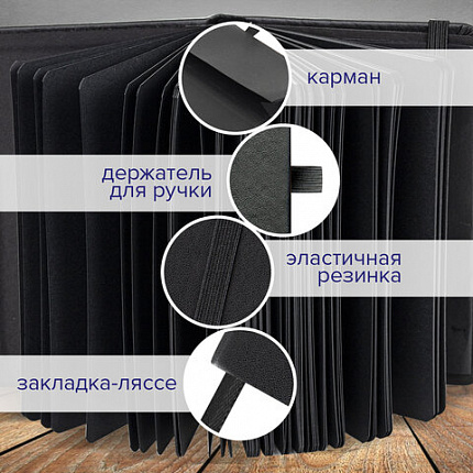 Скетчбук, черная бумага 140 г/м2 120х120 мм, 80 л., КОЖЗАМ, резинка, карман, BRAUBERG ART, черный, 113202