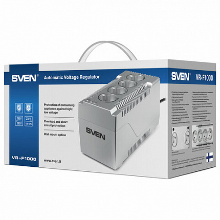 Стаблилизатор SVEN VR-F1000, 320 Вт, 184-285 В, 4 евророзетки, SV-018818