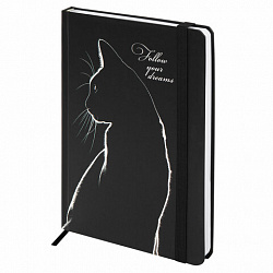 Ежедневник недатированный с резинкой А5 145х203 мм, BRAUBERG, твердый, 160 л., "Black cat", 116305