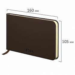 Еженедельник датированный 2026 МАЛЫЙ ФОРМАТ 105х160 мм, А6, BRAUBERG "Unique", темно-коричневый, 117207