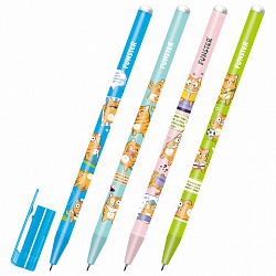 Ручка стираемая гелевая с принтом FUNSTER (ФАНСТЕР) "КОТ-ЭНТУЗИАСТ", СИНЯЯ, корпус ассорти, игольчатый наконеч. 0,5 мм, линия 0,35 мм 144414