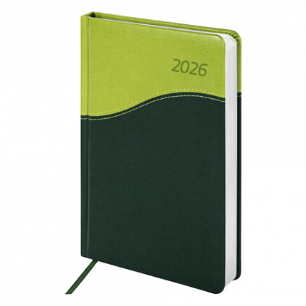 Ежедневник датированный 2026 А5 138x213 мм, BRAUBERG "Bond", под кожу, зеленый/салатовый, 117043