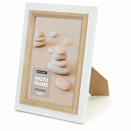Рамка 15х21 см небьющаяся, багет 35 мм, МДФ, BRAUBERG "Esquire", белая/капучино, 391255