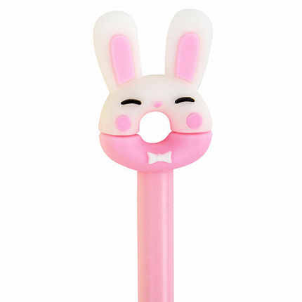 Ручка с топпером шариковая ЮНЛАНДИЯ "Зайка-пончик", корпус ассорти, СИНЯЯ, пишущий узел 0,7 мм, 143802