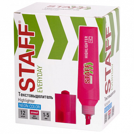 Текстовыделитель STAFF "EVERYDAY HL-720", РОЗОВЫЙ, линия 1-5 мм, скошенный наконечник, 152554
