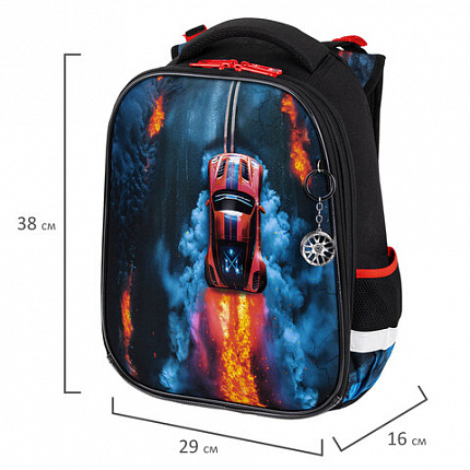 Ранец BRAUBERG PREMIUM, 2 отделения, с брелоком, "Foggy car", 3D-панель, 38х29х16 см, 273103
