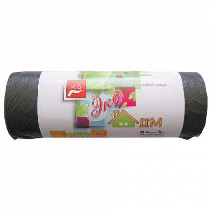 Мешки для мусора, 60 л, черные, в рулоне 20 шт., ПНД, 7 мкм, 60х70 см, эконом, КБ, "ЭкоДом", 1749
