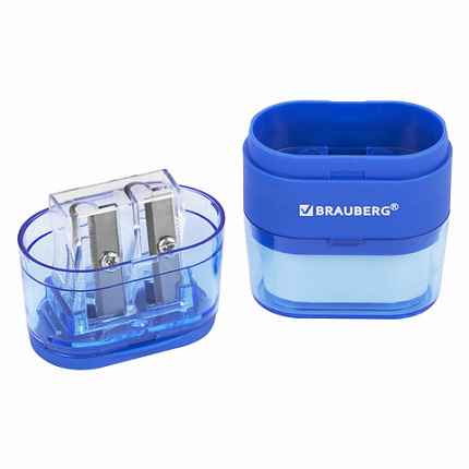 Точилка с ластиком 2 в 1 BRAUBERG "Double", 2 отверстия, яркие цвета корпуса ассорти, 271987