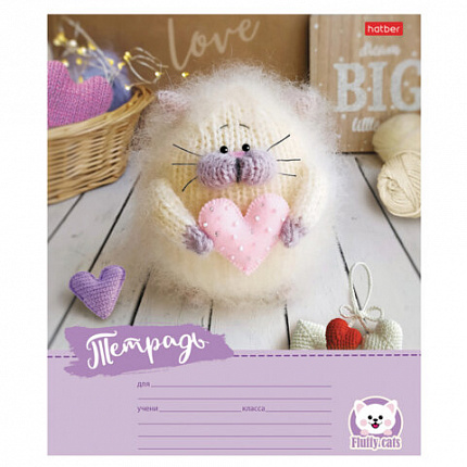 Тетрадь 12 л., HATBER узкая линия, обложка картон, "Уютные котики" (микс в спайке), 075154, 12Т5В7