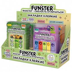 Закладки клейкие Z-сложения FUNSTER (ФАНСТЕР) "Ассорти", 45х12 мм, 100 шт., (5 цветов х 20 листов), в диспенсере, 116705