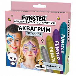 Аквагрим для лица и тела, 6 цветов МЕТАЛЛИК, FUNSTER (ФАНСТЕР), легко смываются, 192574