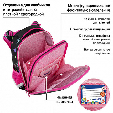 Ранец BRAUBERG PREMIUM, 2 отделения, с брелоком, "Headphones", велюровая нашивка, 38х29х16 см, 273100