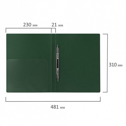 Папка с металлическим скоросшивателем и внутренним карманом BRAUBERG "Диагональ", темно-зеленая, до 100 листов, 0,6 мм, 221354