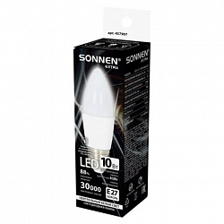 Лампа светодиодная SONNEN EXTRA, 10 (85) Вт, Е27, свеча, нейтральный белый, 30000 ч, LED C37-10W-4000-Е27, 457907