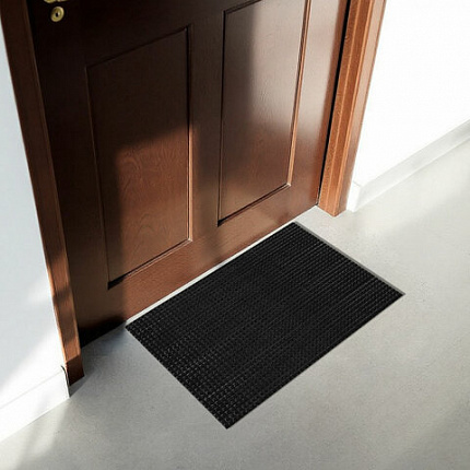 Коврик придверный 45х60 см, ЧЕРНЫЙ пластиковый грязезащитный, толщина 10 мм, "ТРАВКА", PRIMILA (ПРИМИЛА), 701063