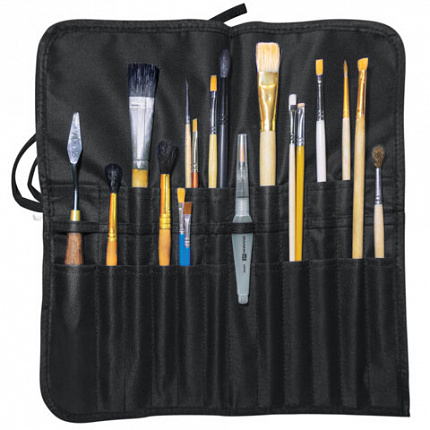 Пенал-скрутка органайзер для кистей и инструментов, 24 ячейки, черный, BRAUBERG ART DEBUT, 272993