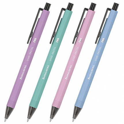 Ручка шариковая автоматическая BRAUBERG "VIVID PASTEL", корпус soft-touch, СИНЯЯ, пишущий узел 0,7 мм, линия письма 0,35 мм, 144404