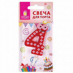 Свеча-цифра для торта "4" "С глазками", 6 см, ЗОЛОТАЯ СКАЗКА, с держателем, в блистере, 591407