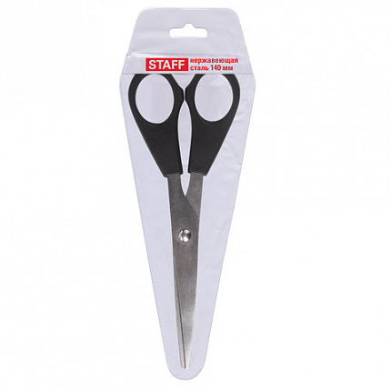 Ножницы STAFF Basic 140 мм, чёрные, ПВХ чехол с европодвесом, 235458