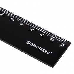 Линейка пластиковая 15 см, BRAUBERG, черная, пакет, 210774