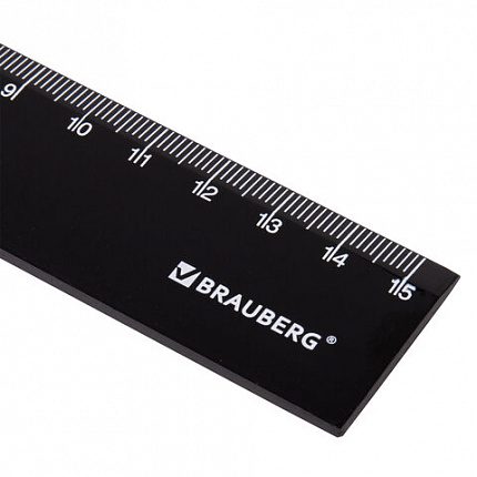 Линейка пластиковая 15 см BRAUBERG, непрозрачная, черная, 210774