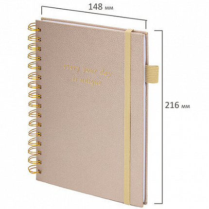 Бизнес-тетрадь на гребне А5 148х216 мм, BRAUBERG "Calipso" под кожу, резинка, клетка, 80 л., бежевый, 116254