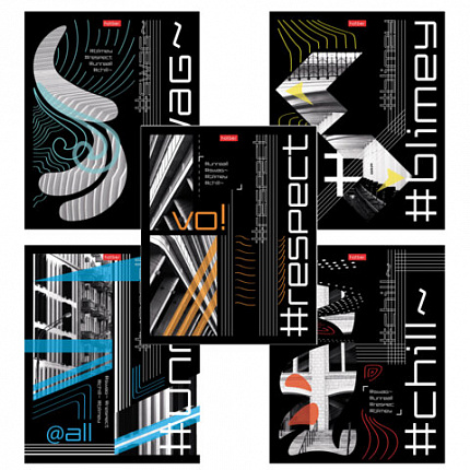 Тетрадь обложка пластик с печатью, А5, 80 л., скоба, клетка, HATBER, "Хештег" (микс в спайке), 090260, 80Т5В1пл