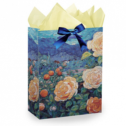 Пакет подарочный (1 штука) 18х10х23 см (M), "3D Flowers", ассорти, с тишью, ЗОЛОТАЯ СКАЗКА, 700809