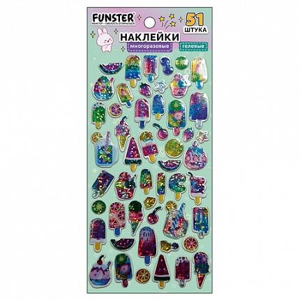 Наклейки гелевые "Любимые блестки", 17,5х9 см, ассорти 6 видов, FUNSTER (ФАНСТЕР), 666104