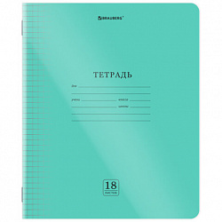 Тетрадь пластиковая обложка (прозрачная) 18 листов, клетка, BRAUBERG "Smart Cover", ЗЕЛЕНАЯ, 405028