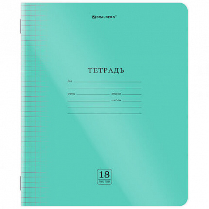 Тетрадь обложка пластик (прозрачный) 18 л., клетка, BRAUBERG "Smart Cover", ЗЕЛЕНАЯ, 405028
